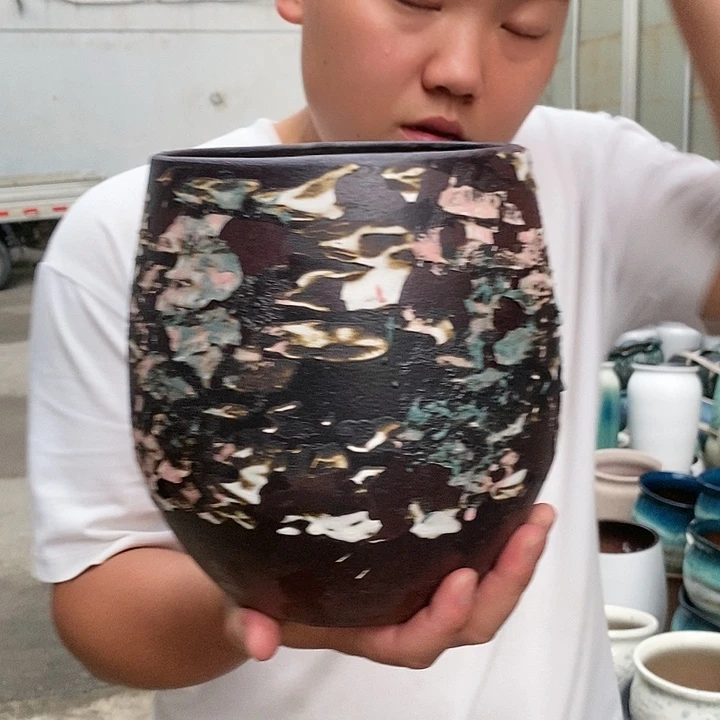 紫砂花盆口16高21瑕疵