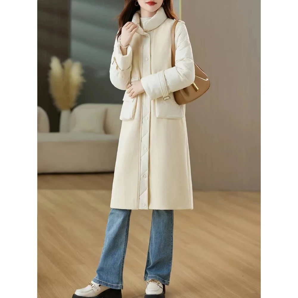 478 M3 M3毛呢拼接棉衣中长款加厚保暖2024冬季新款棉服外套