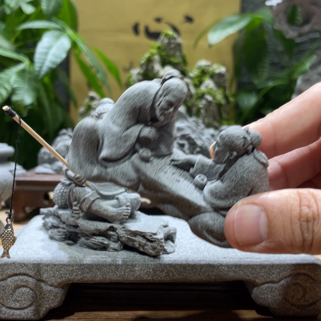 石材钓鱼一个下棋一个