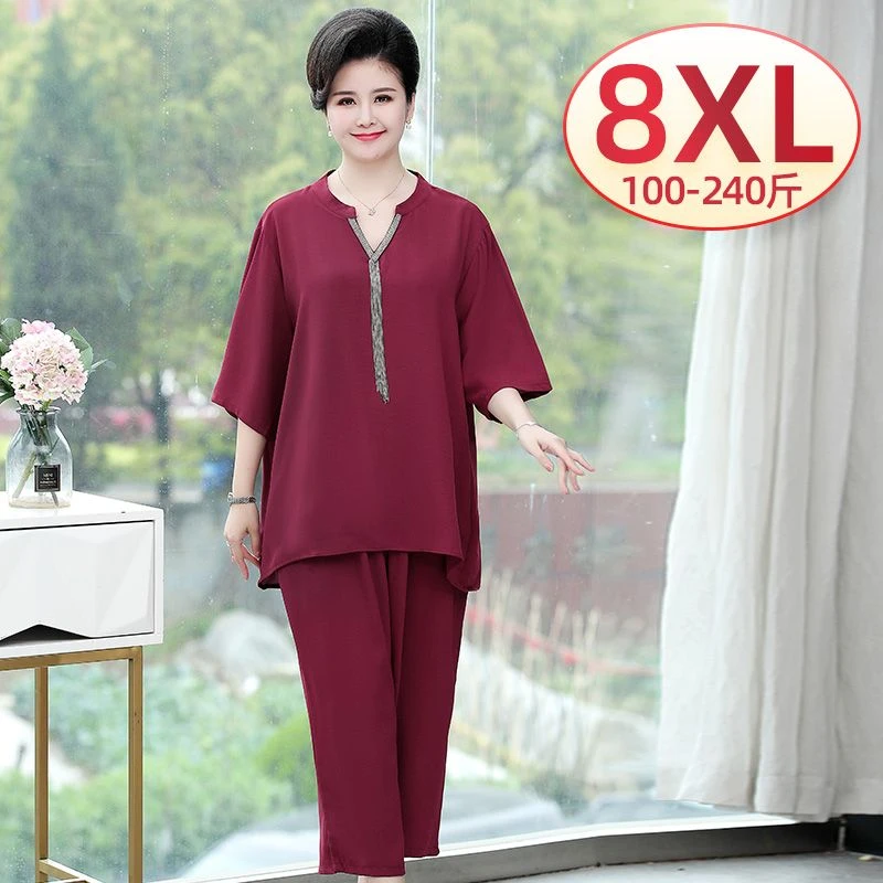 240斤特大码妈妈装夏天新款两件套中老年大肥婆衣服休闲运动套装