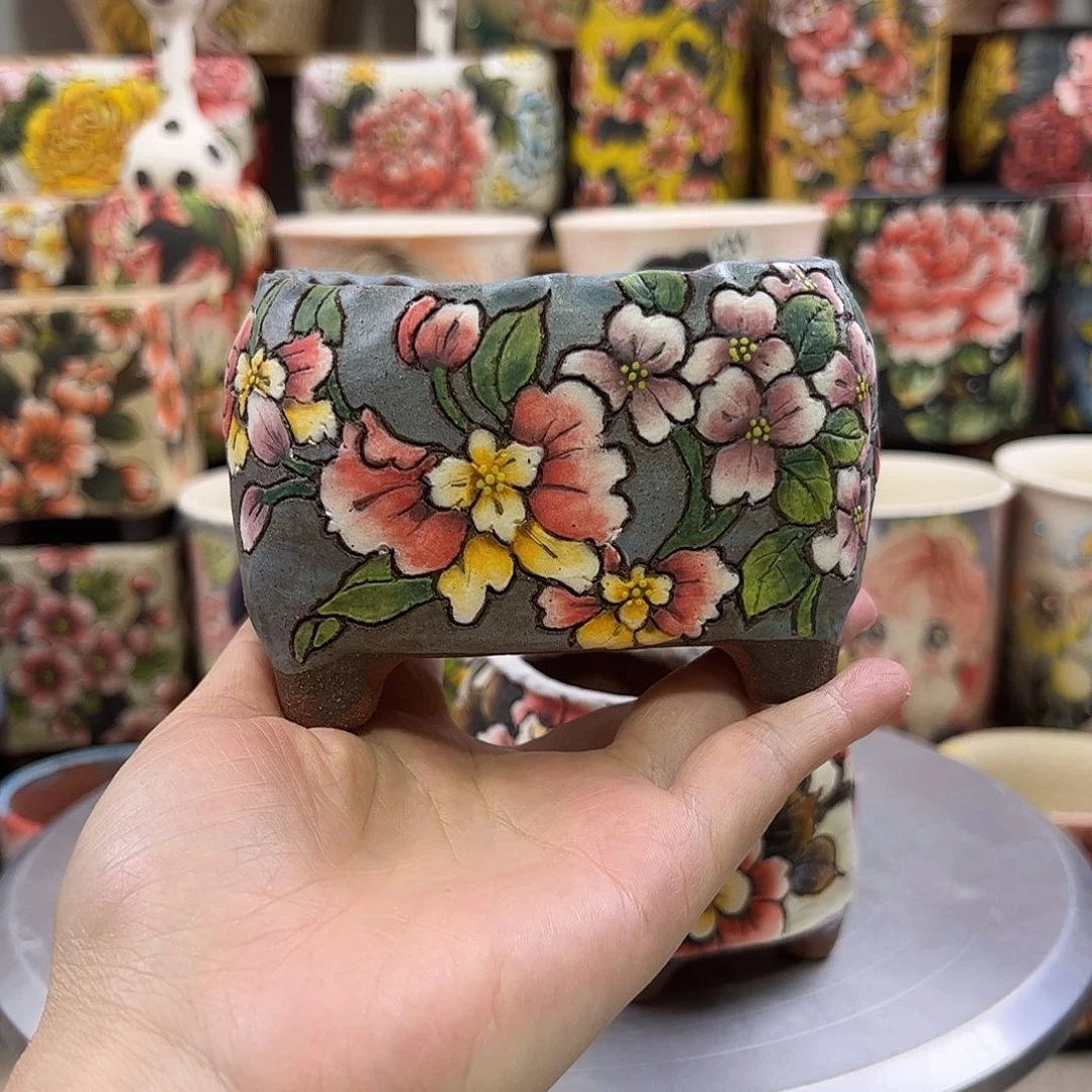 摆件景德镇陶瓷花盆