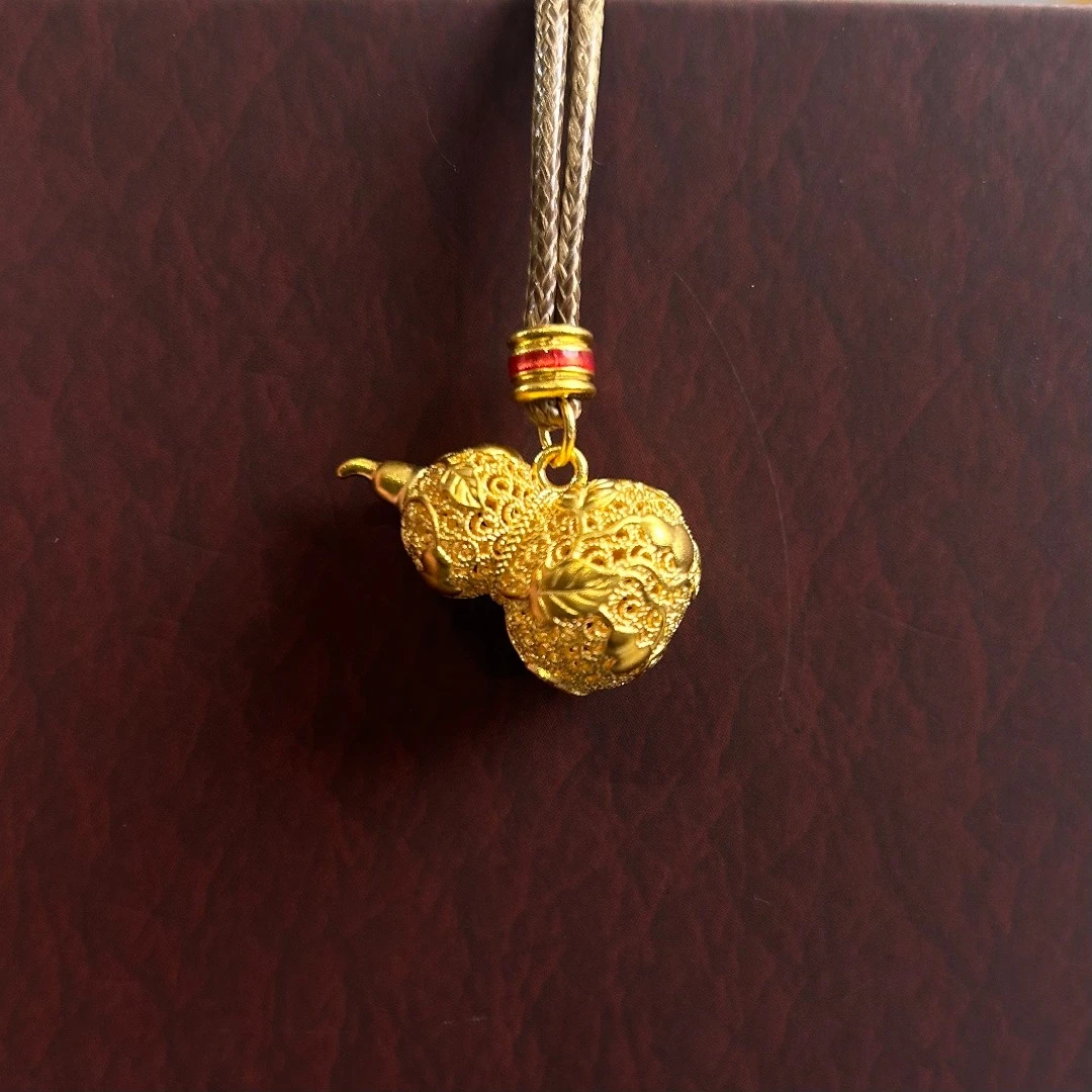 足金999纯黄金古法爬藤葫芦吊坠