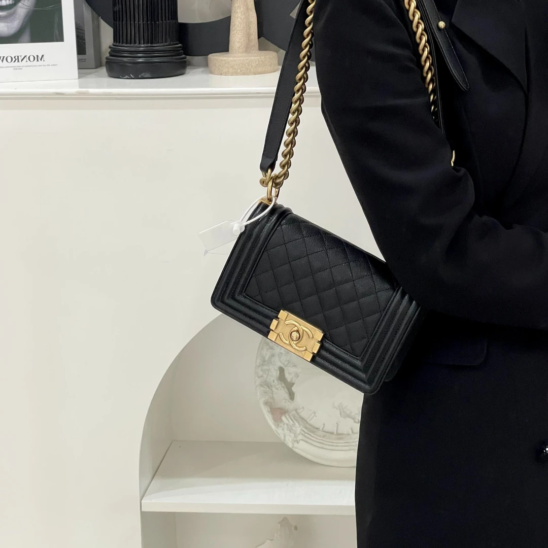 99新 Chanel/香奈儿 香奈儿 leboy小号黑金荔枝纹包皮内/优品