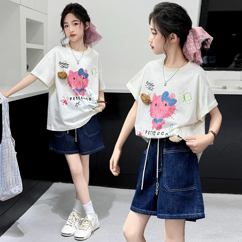 女童短袖套装夏装2025新款洋气儿童装夏季薄款T恤女孩夏款两件套