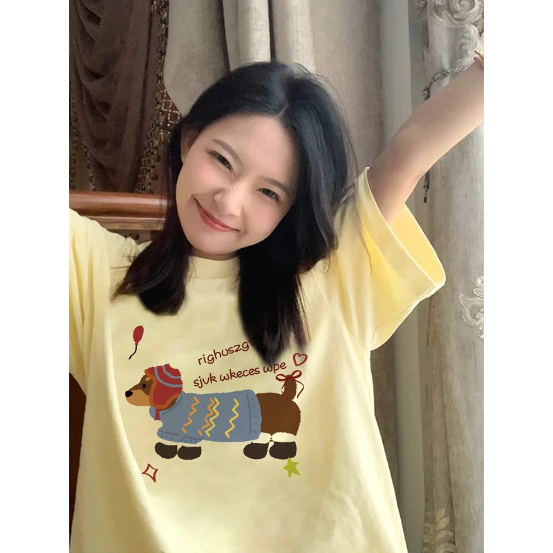 【帝韵】纯棉韩版卡通印花短袖T恤女夏季宽松休闲百搭学生半袖上衣