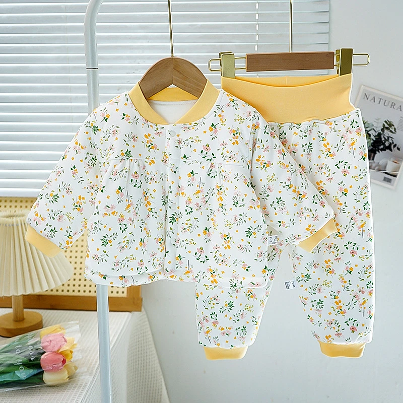 小童秋冬新款150克棉衣套装冬季棉袄棉裤外穿女宝公主款洋气套装