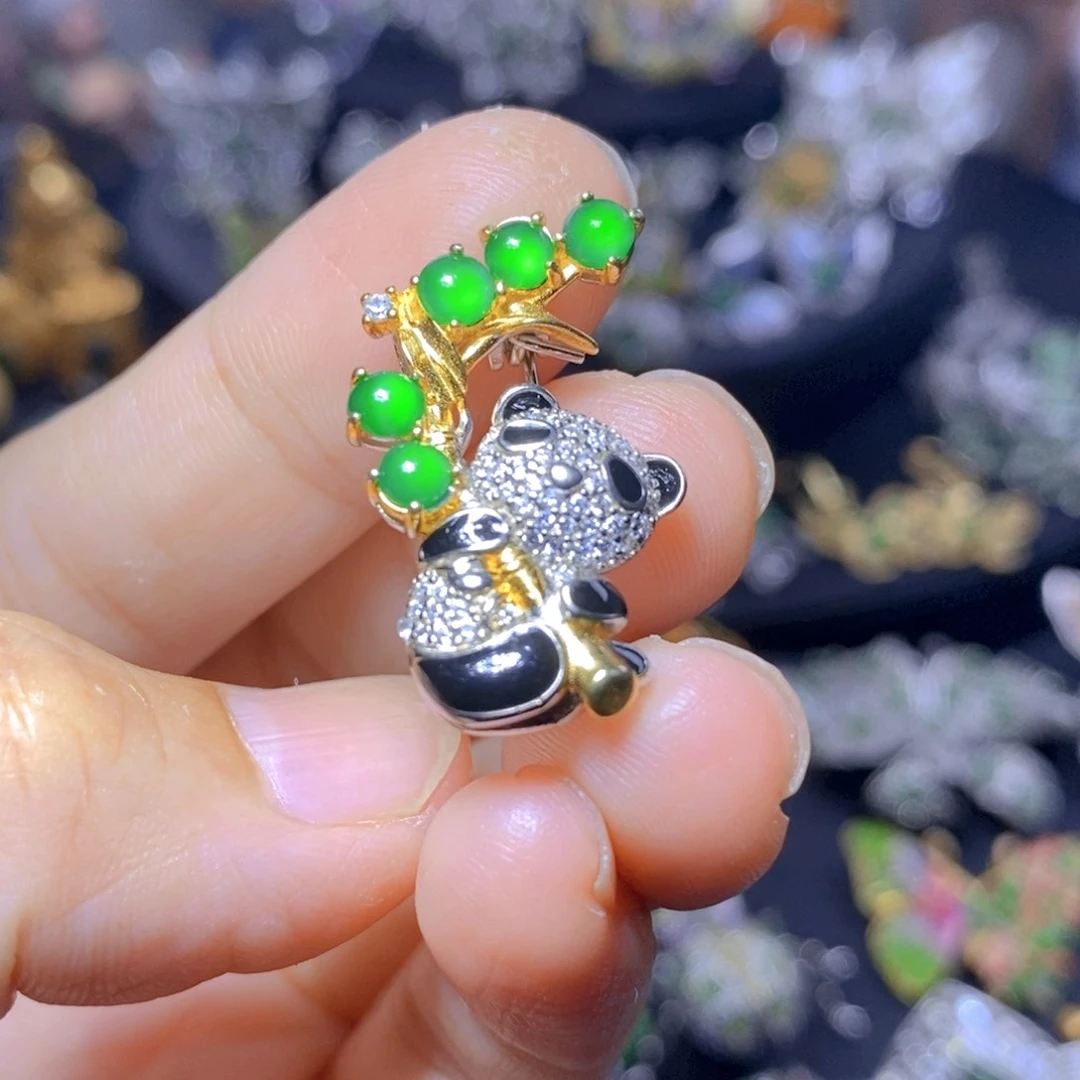 翡翠银S925镶嵌吊坠(不含链)天然资源