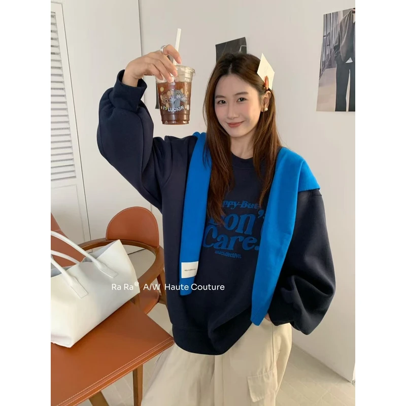 加绒加厚宽松休闲百搭小个子时尚洋气韩版加厚加绒卫衣女新款