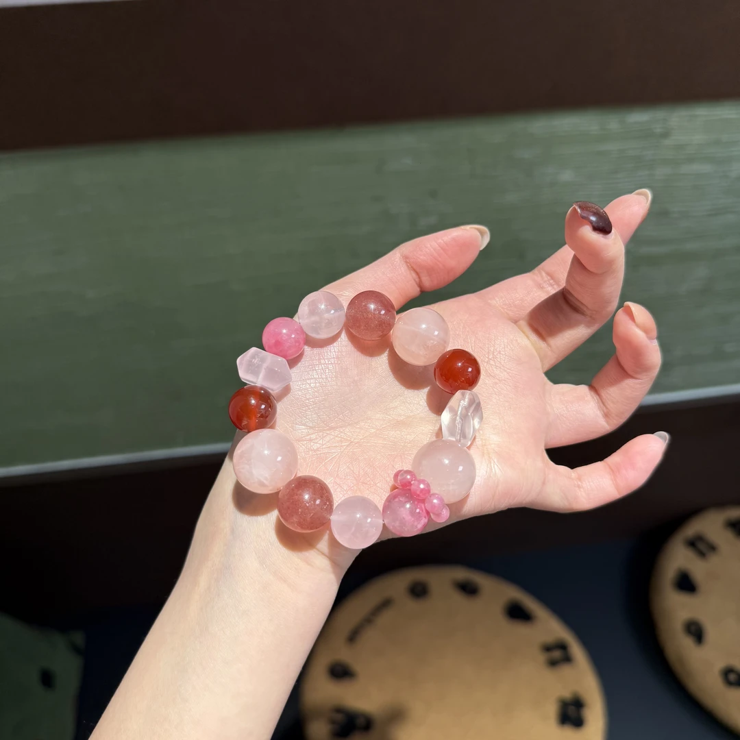 C*樱花奶冻*粉水随形粉色系水晶草莓晶多宝手串 多样性发其一