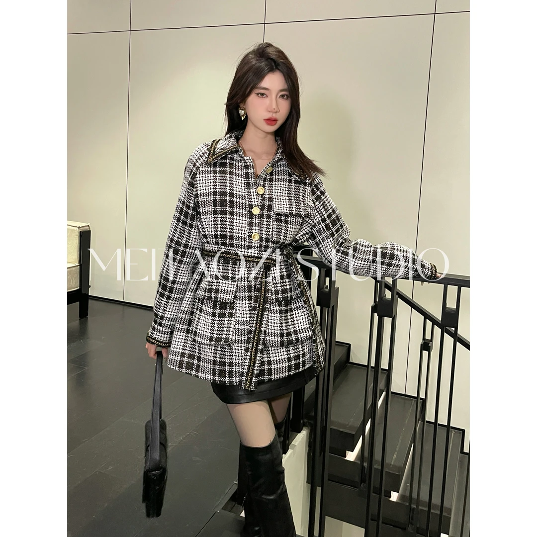 WAIHAN原创高定【港岛日落】凯旋门经典黑白千鸟格羽绒外套LM261112