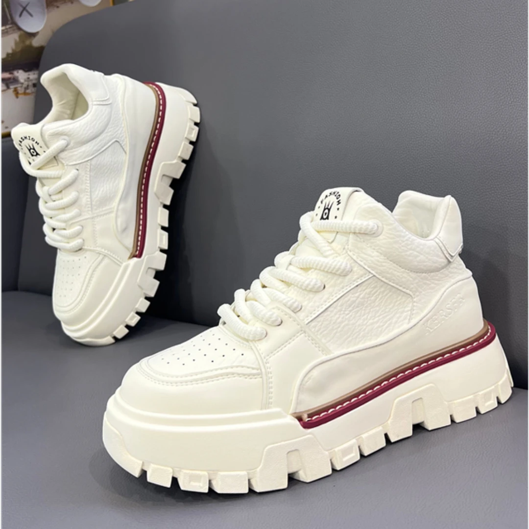 okkdey干净感痞帅男鞋高帮老爹男鞋秋季真皮小白鞋运动潮流软底