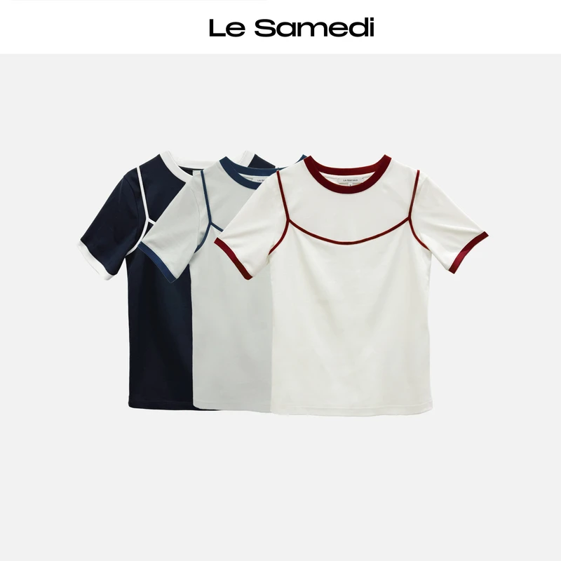 Le Samedi【航海沙滩】M1U风 叠穿公式 撞色圆领合身短袖/吊带