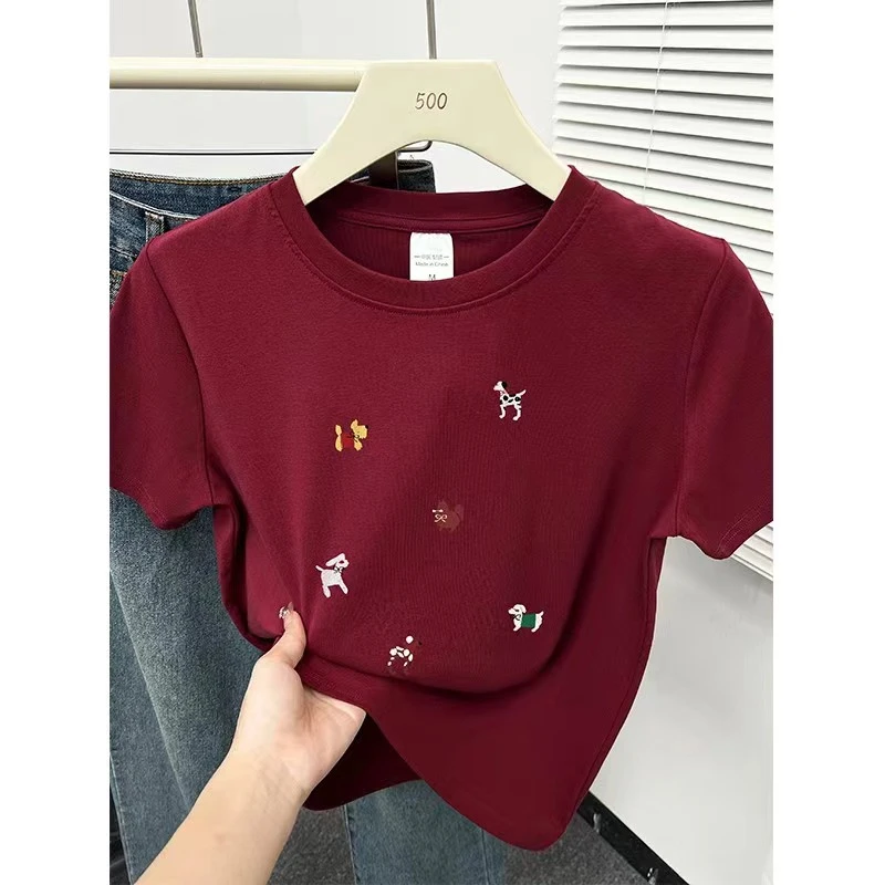 夏季正肩圆领短袖t恤女2025新款夏韩版洋气百搭小个子穿搭上衣