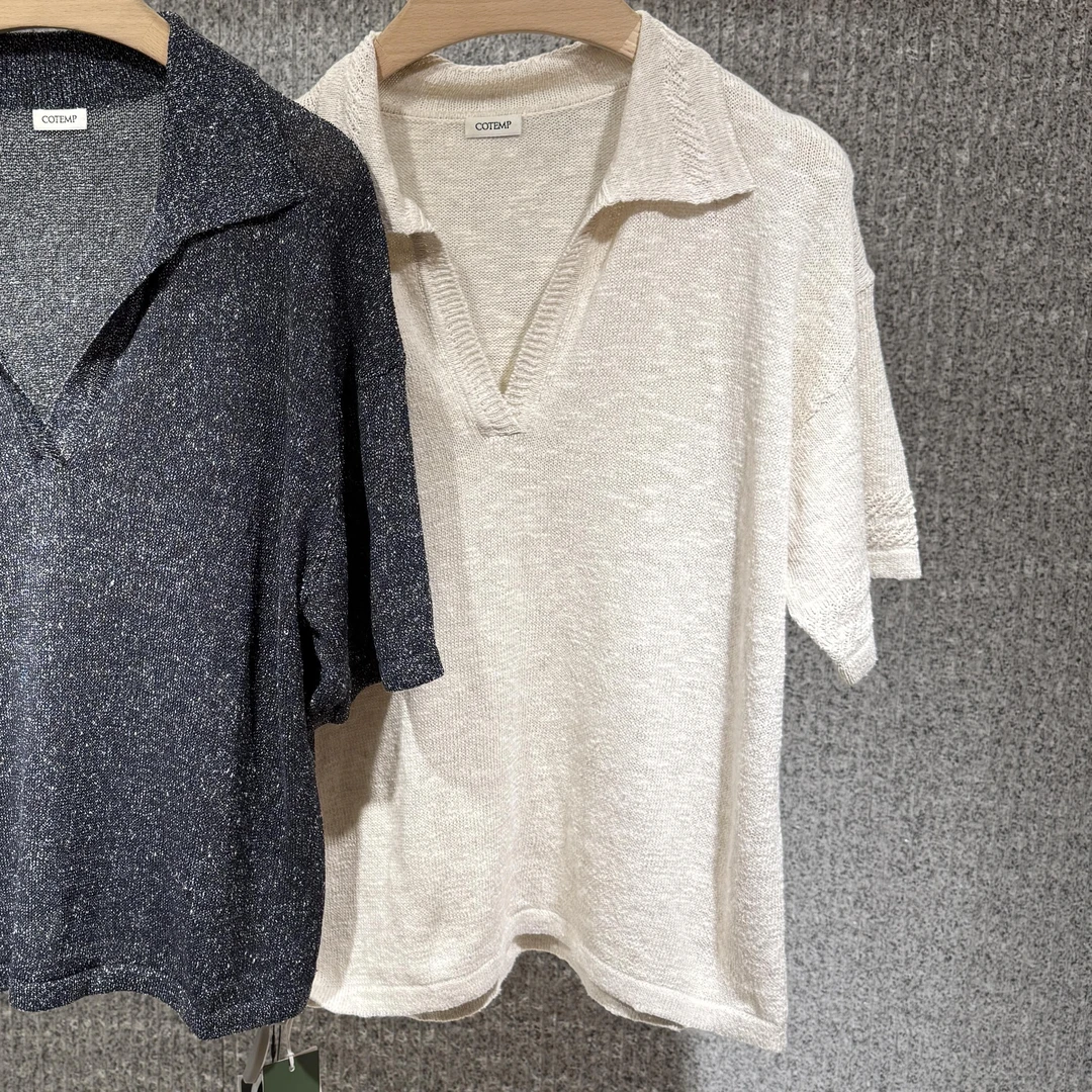 COTEMP polo半开领短袖套头针织衫
