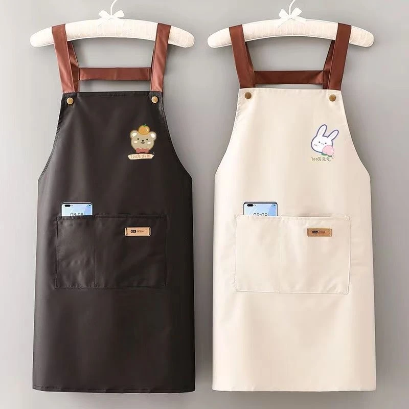 防水防油围裙家用背带厨房工作服做饭餐饮围腰双肩防脏大兜围裙N