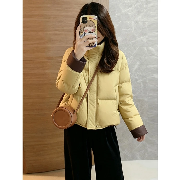 韩系黄色撞色面包服外套女冬季新款高级感洋气小个子短款棉衣套装