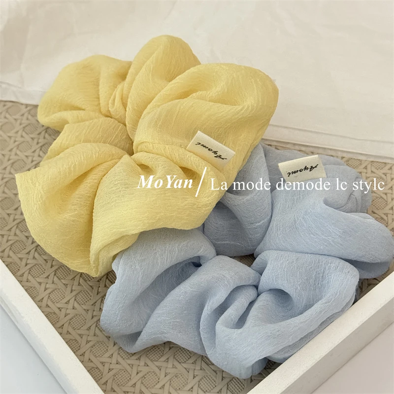 韩版奶油色双层褶皱布艺大肠发圈简约百搭发绳2025新款气质扎头绳