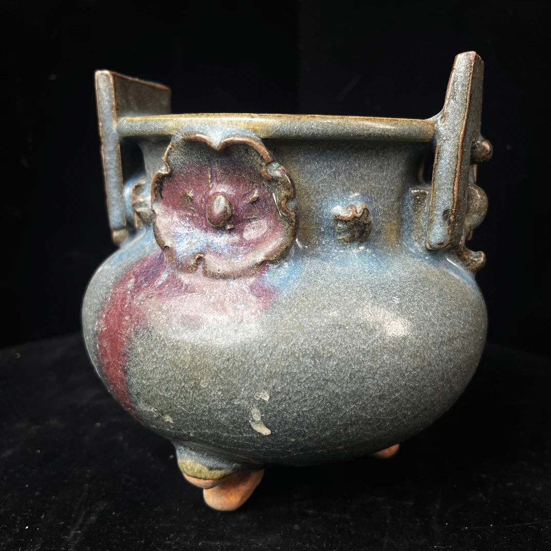 钧瓷窑变三足香炉  纯手工陶瓷