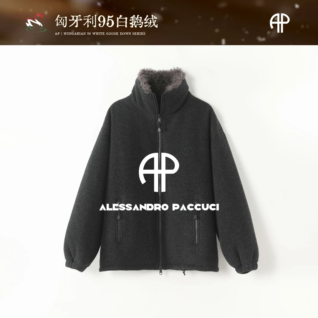 AP洛哥54196WT【小卷毛/大版】羊毛+匈牙利95白鹅绒时尚拉链羽绒服