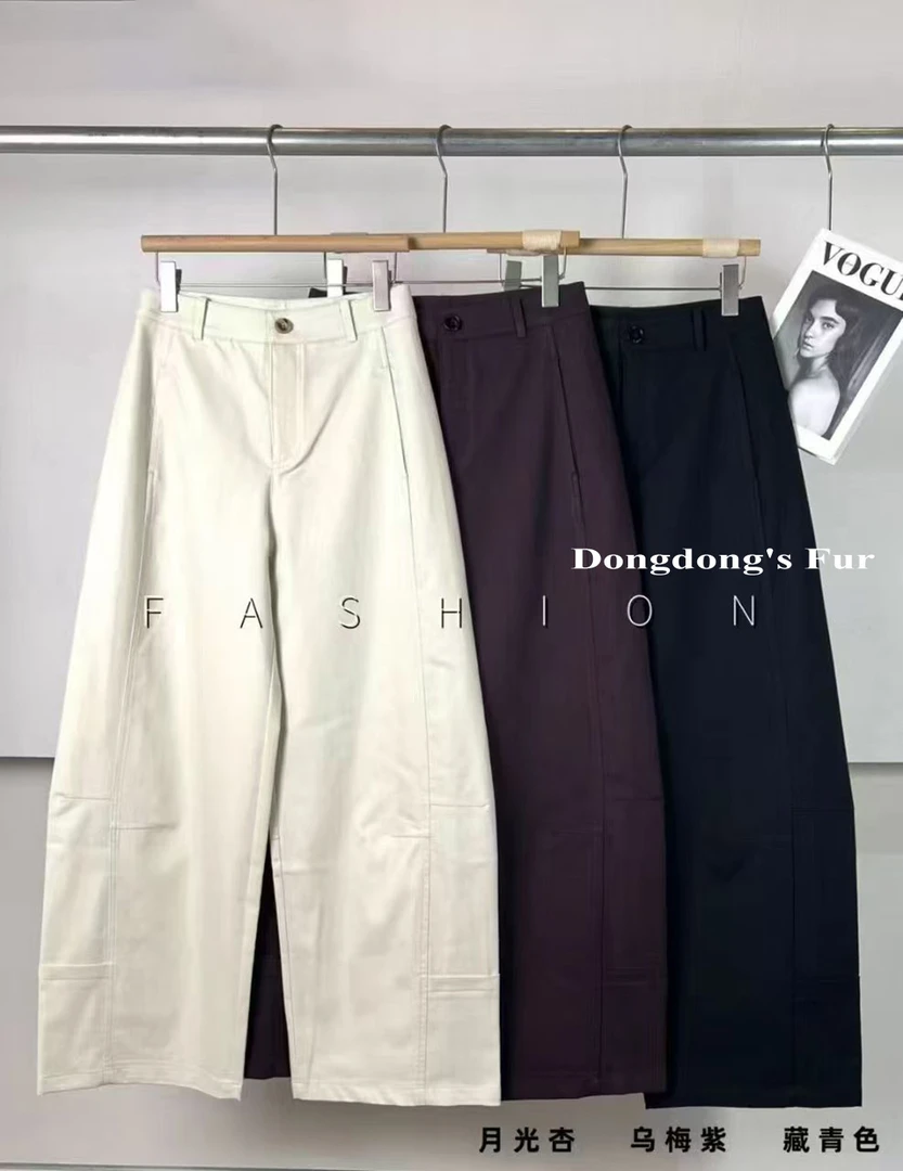 高腰开叉轻职风黑色直筒宽松显瘦时尚套装休闲风裤子