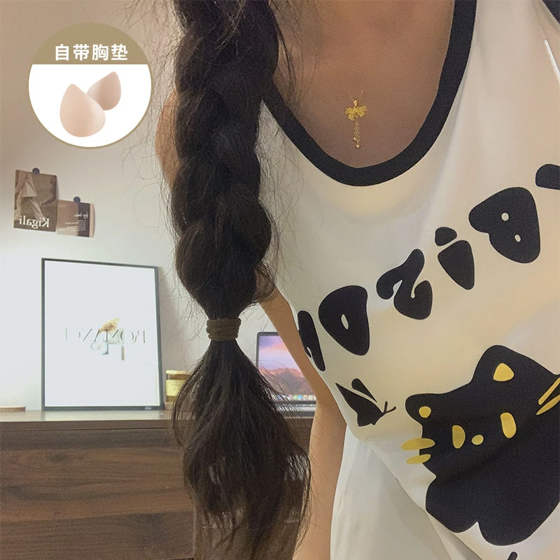 带胸垫睡衣女夏季2025新款棉柔卡通无袖背心套装短裤可外穿家居服