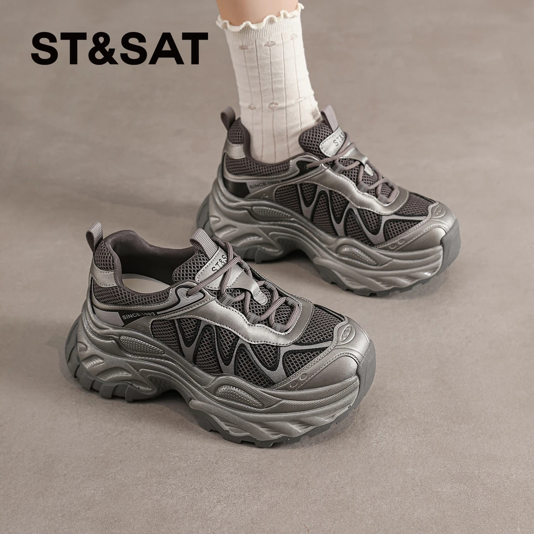 星期六小个子运动鞋女款2025新款秋季休闲女鞋明星同款复古老爹鞋