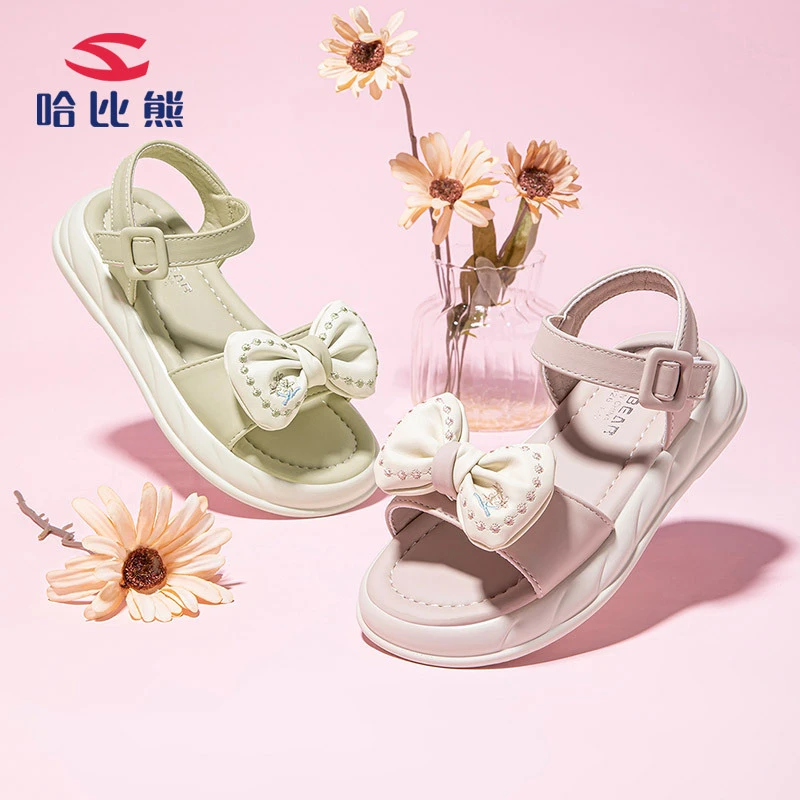 【哈比熊】女童公主凉鞋夏季露趾凉鞋蝴蝶结一字沙滩鞋女童鞋GU8326