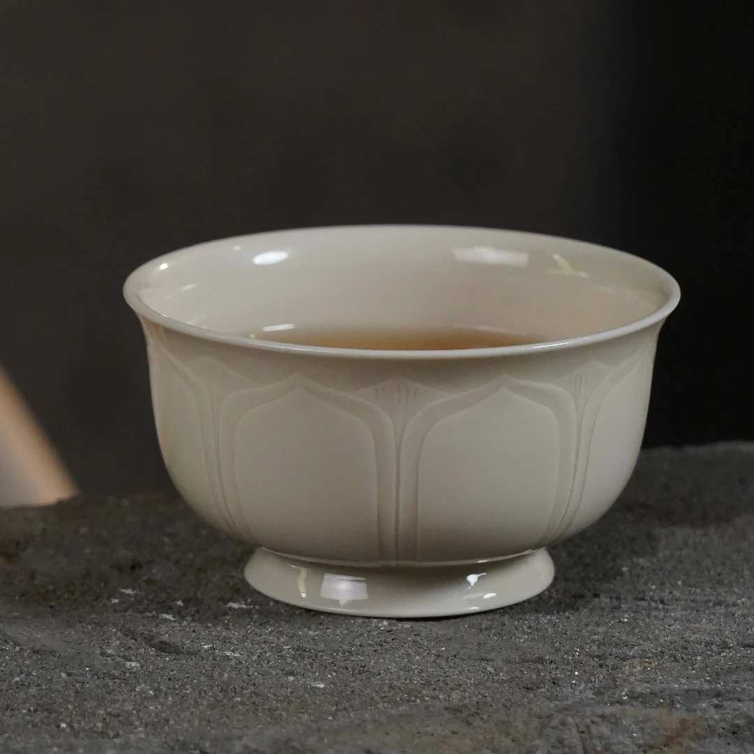 定窑纯手工高足莲瓣盏白瓷主人杯家用品茗杯60ml