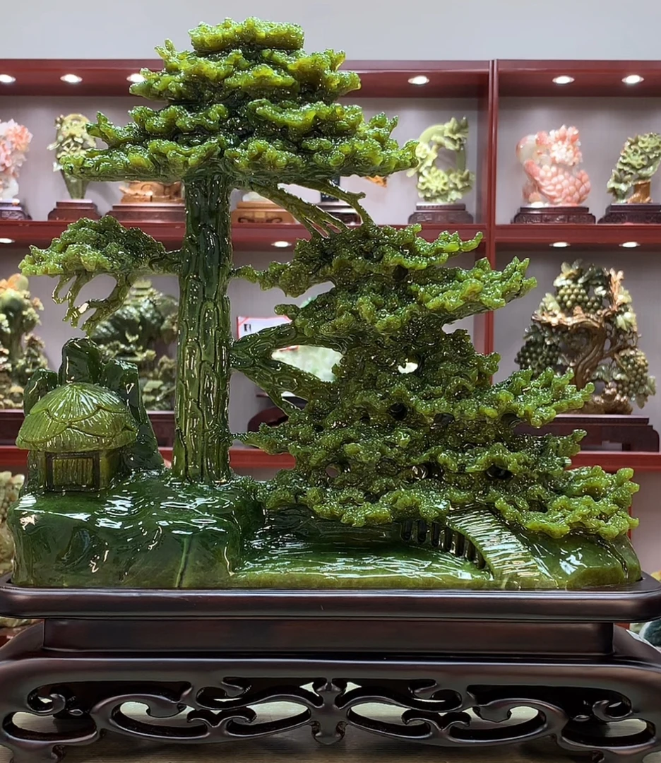 81315家居装饰摆件中式雕刻纪念品花鸟电视柜玄关创意山水白