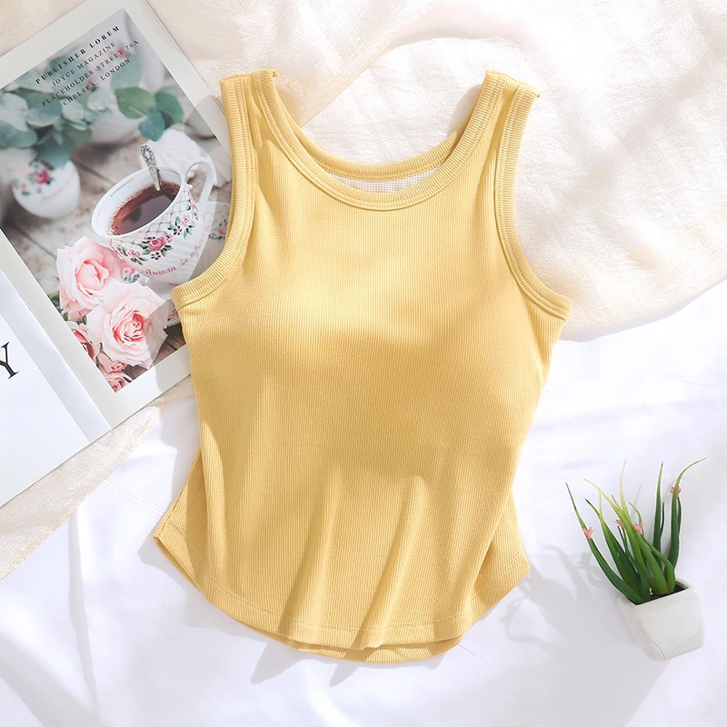 白色不透带胸垫整圈固定防滑不跑杯吊带背心下摆鱼骨弧形美背打底