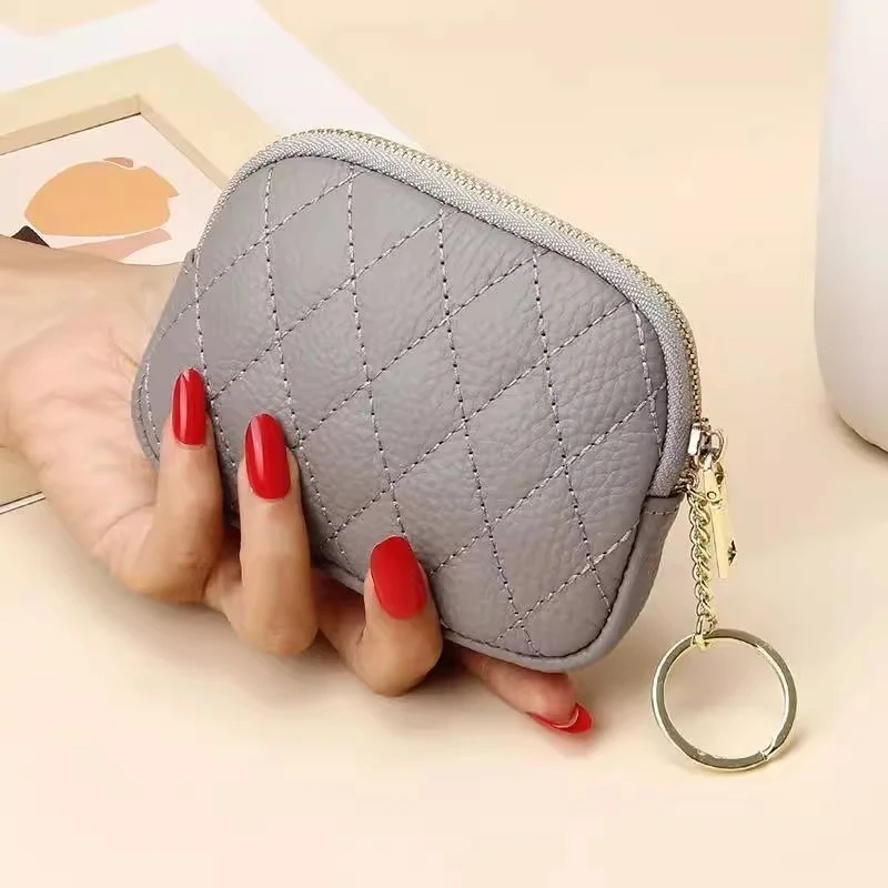 真皮质感手拿拉链小钱包女迷你小包收纳钥匙包卡包硬币复古零钱包