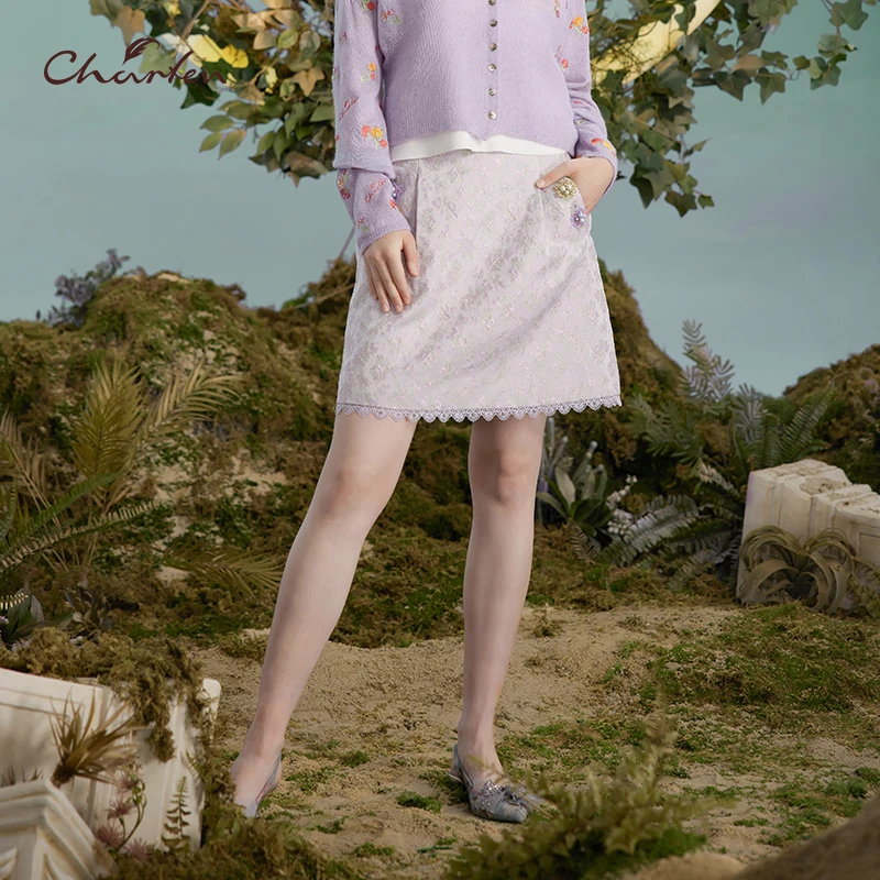 【达人专属】朝峰新款提花花边气质半身裙女CFD3A100-1073E