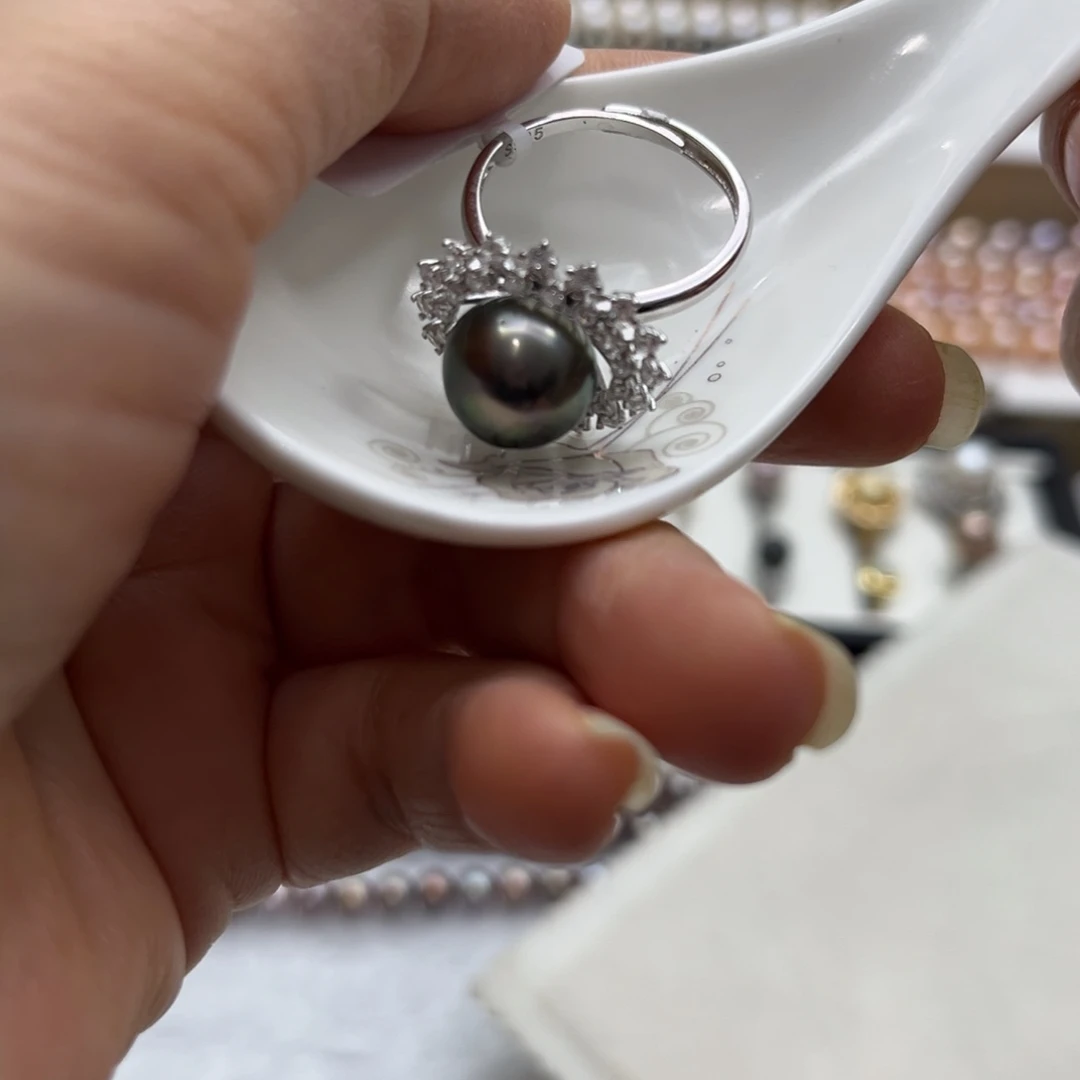 银S925镶嵌戒圈海水珍珠