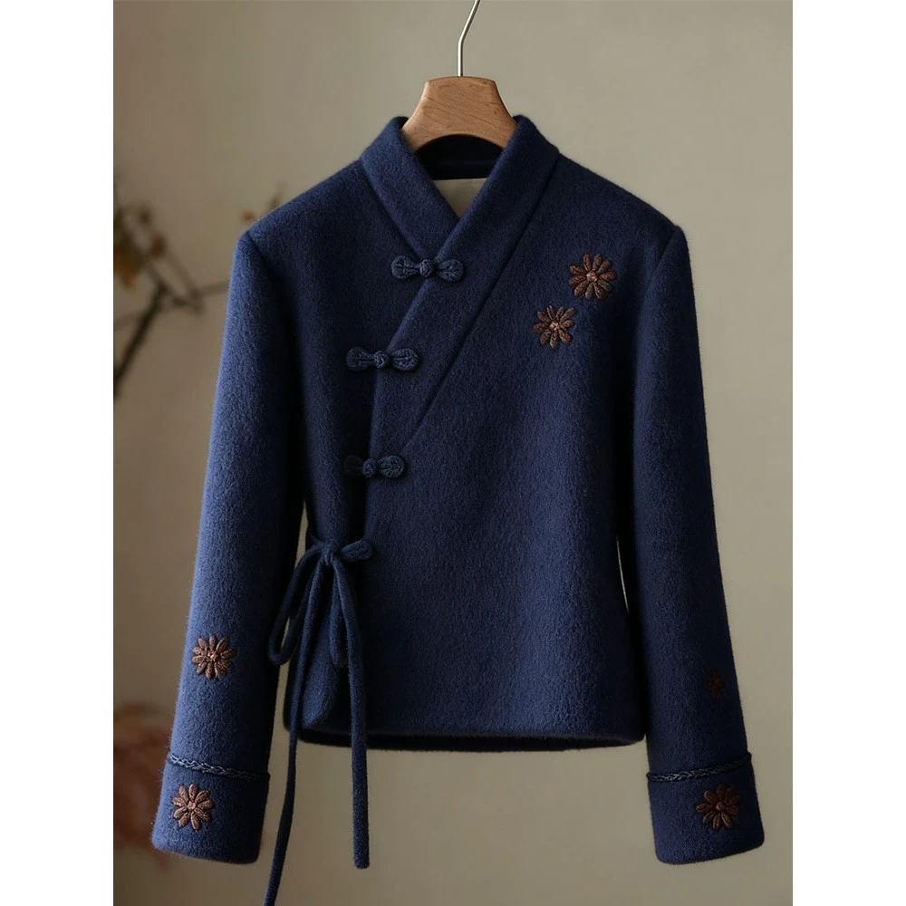 爆款冬季独特漂亮毛呢外套超火上衣新中式国风唐装禅意2025年新款