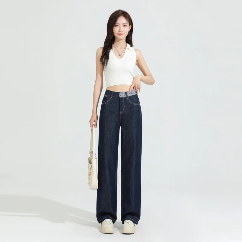 高定面料原牛莱赛尔抗皱时尚前卫立体女窄版高腰直筒牛仔裤女9605