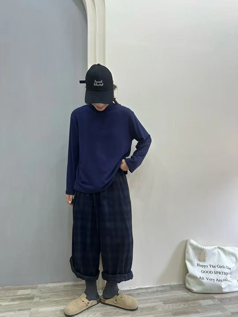 8898长袖极简风圆领抗起球T恤打底复古宽松秋冬