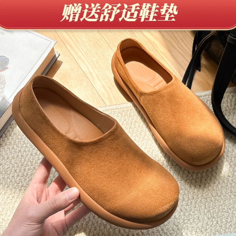 春夏季时尚男款通勤勃肯鞋包头男半拖鞋小土豆大头穆勒鞋皮凉拖鞋