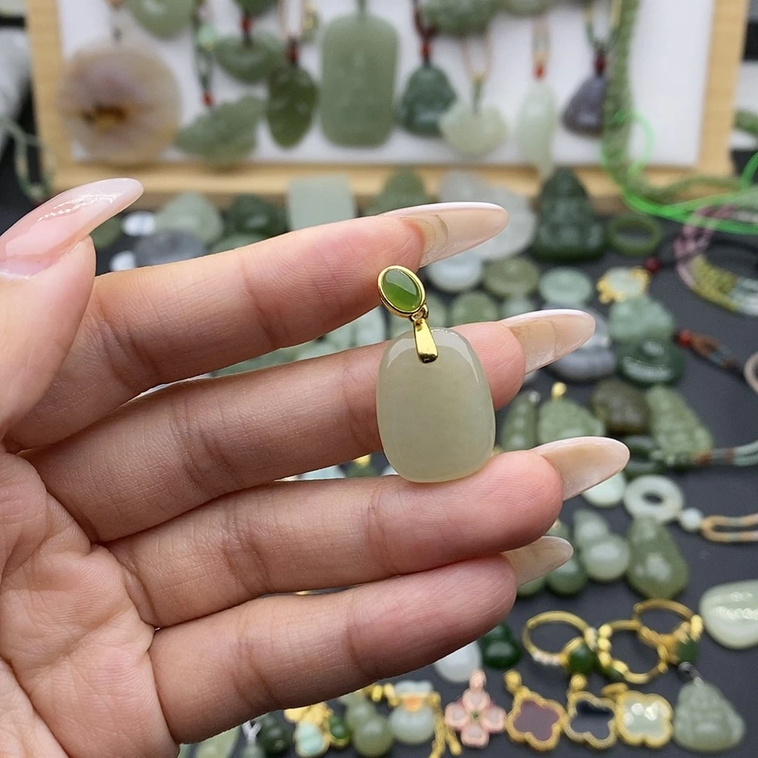 和田玉吊坠(不含链)银S925镶嵌