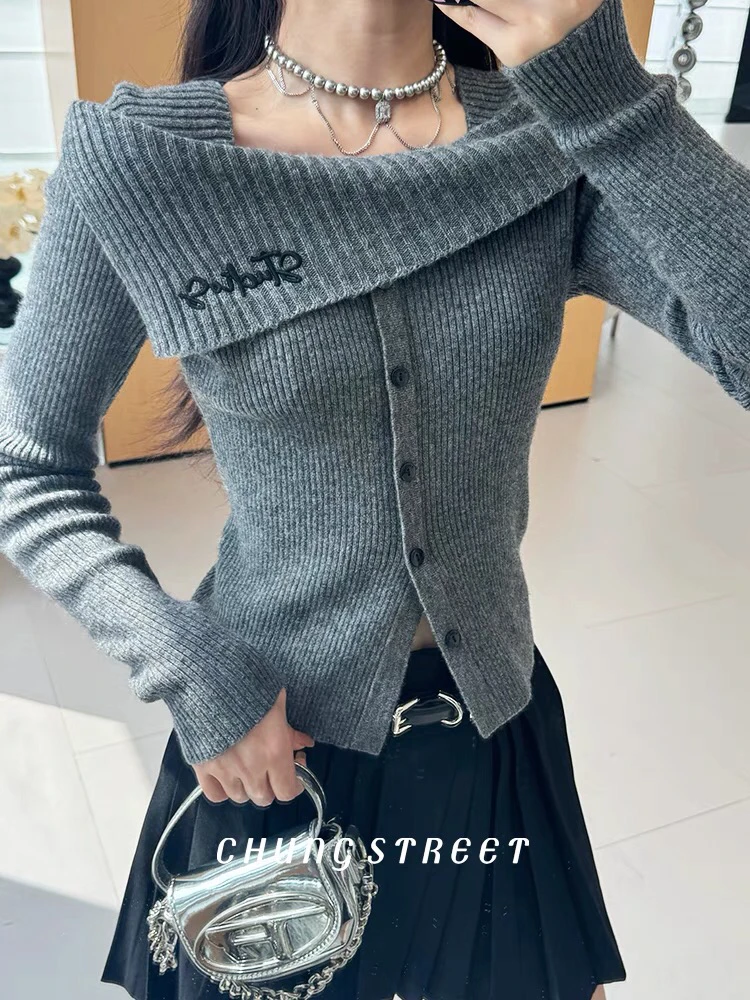 设计师款修身显瘦质感一字肩假两件女