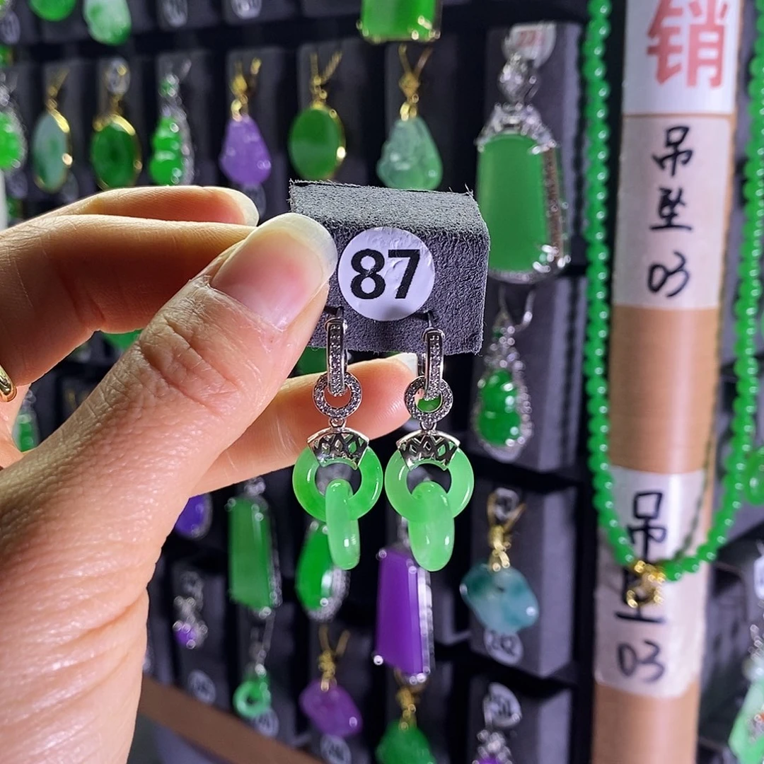 银S925镶嵌翡翠耳饰87