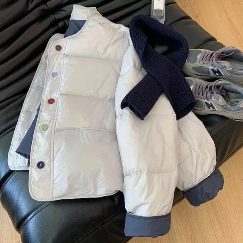 【送围巾】2025冬季新款短款女小个子小清新彩色扣减龄面包服外套