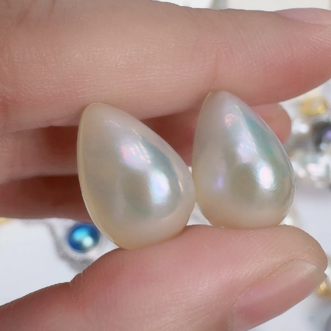 耳饰银S925镶嵌拼合珍珠（马贝珠）