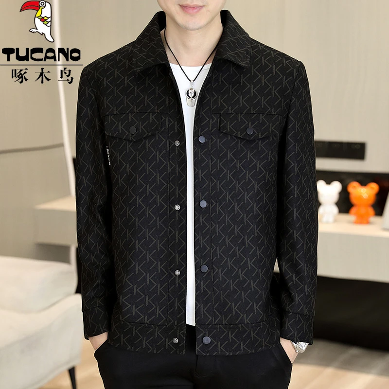 啄木鸟春秋季新款男士夹克外套百搭翻领短款商务休闲韩版男装上衣