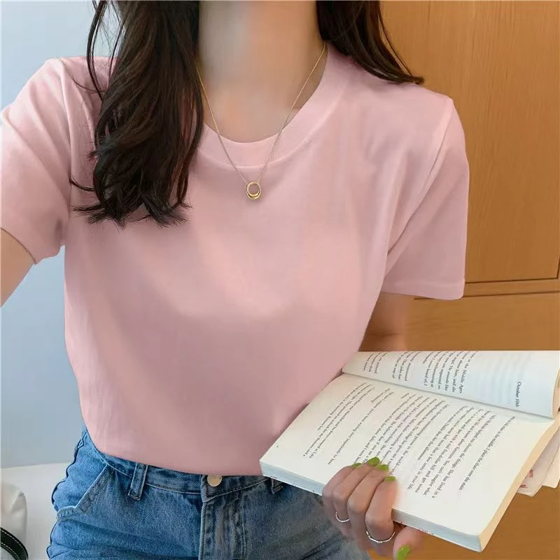 美式复古辣妹正肩t恤夏季修身显瘦圆领短袖字母初中学生短款上衣