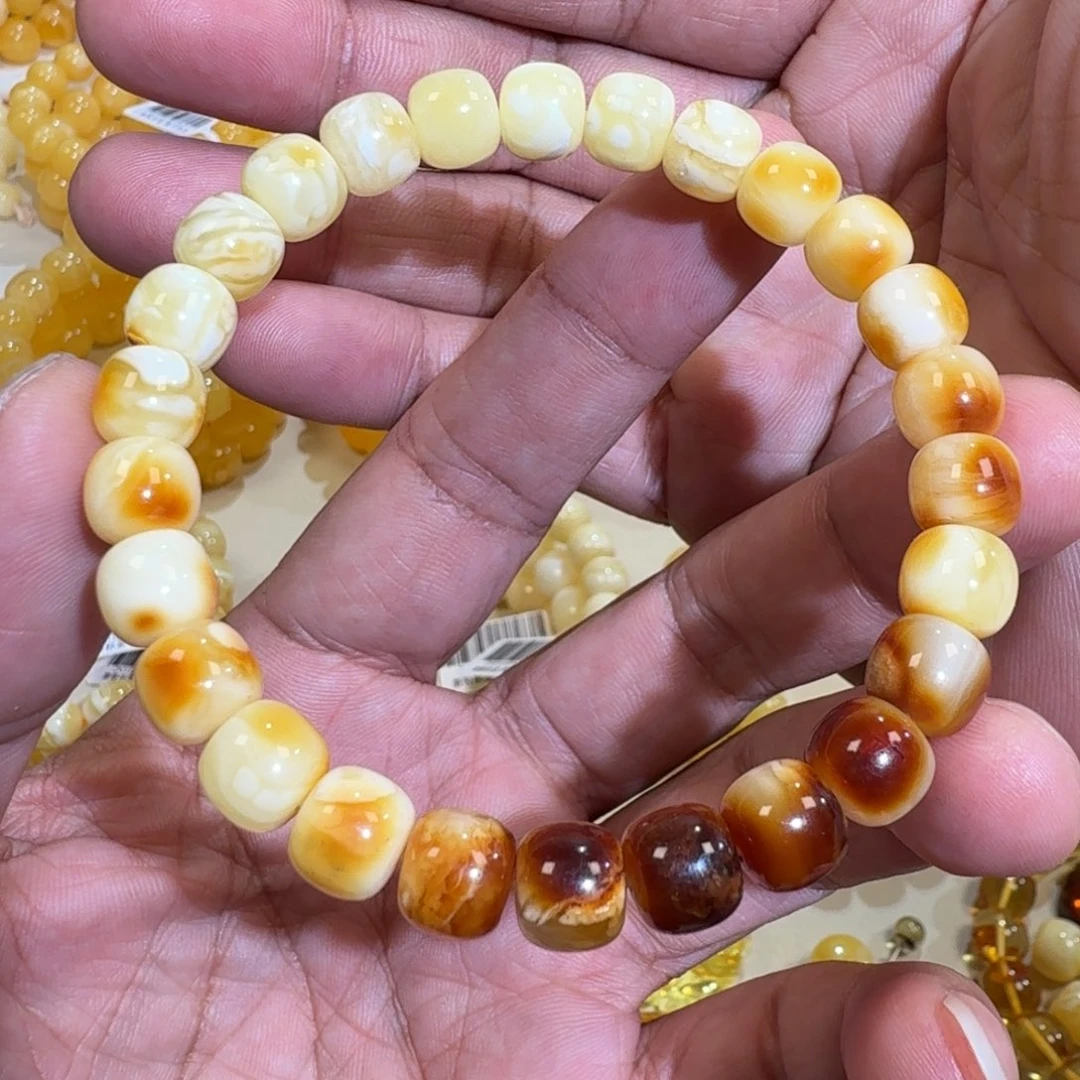 琥珀未镶嵌珠宝奇石8.5m精工老型沁色花蜡串9.8