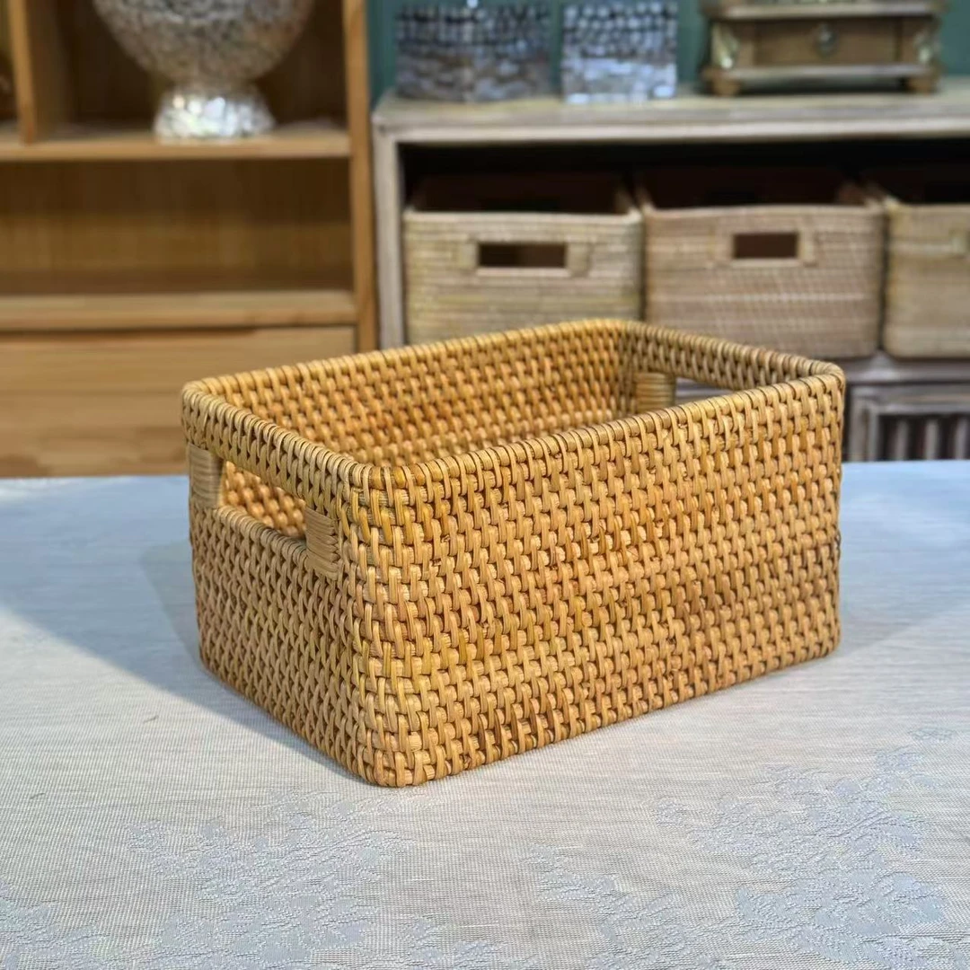 TB221植物藤编客厅卧室无盖收纳筐尺寸：25*18*13cm