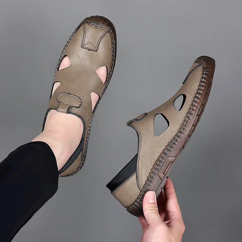 【真皮软牛皮】凉鞋司机男式男士夏季新款镂空软面休闲透气开车鞋