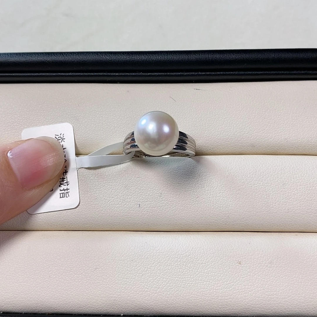 淡水珍珠戒指银S925镶嵌11-12