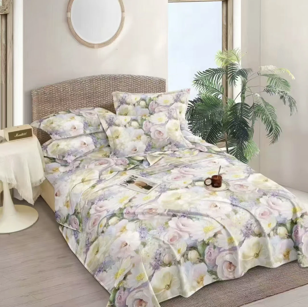 （繁花佳人-紫）老粗布双人床单 尺寸2.45✖️2.35 ±5厘米送枕套一对