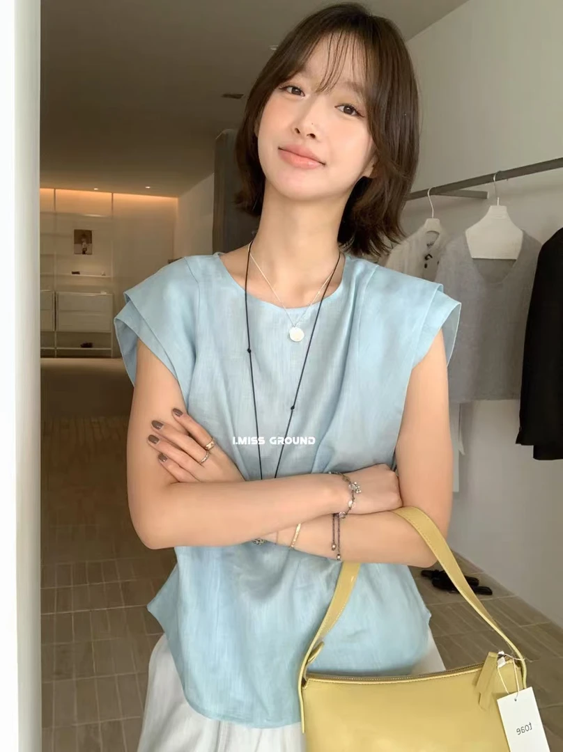 369小飞袖衬衫背心女2025夏新款薄款宽松休闲设计感小衫